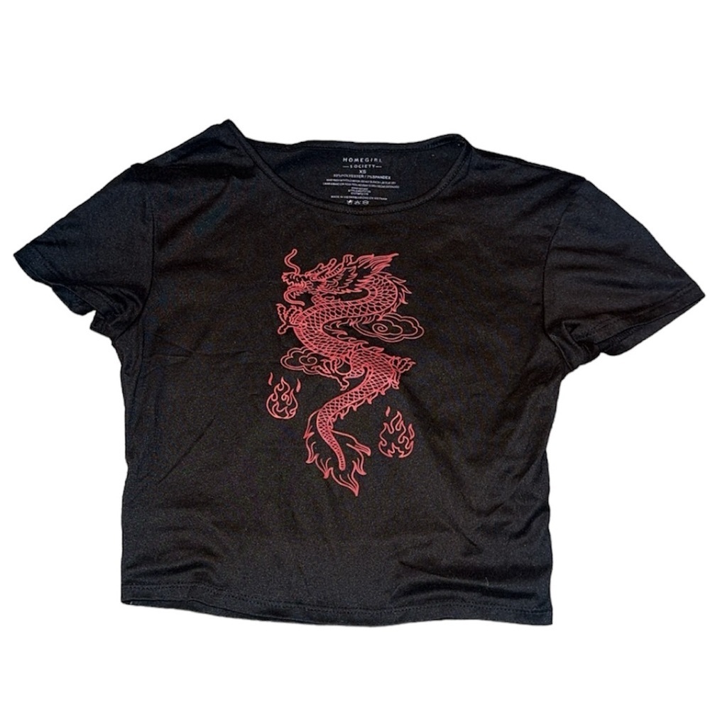 Juniors size x-small Homegirl society Black Short Sleeve Dragon Logo Crop Top